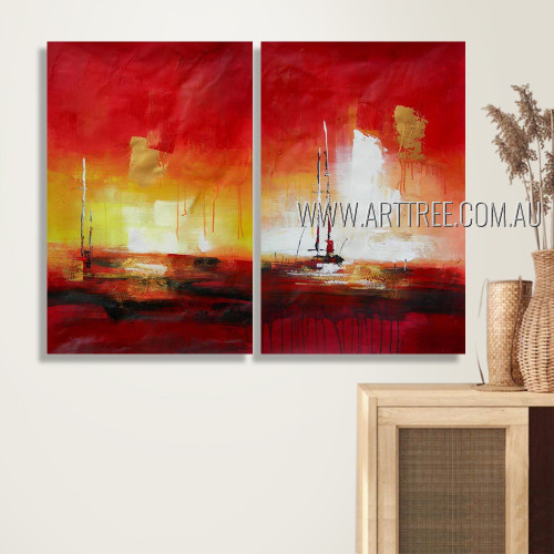 Colorful Splashes Abstract Modern Heavy Texture Artist Handmade 2 Piece Split Panel Canvas Wall Art Set For Room Tracery