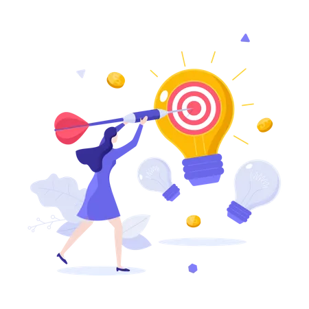 Woman throwing dart in target  Illustration