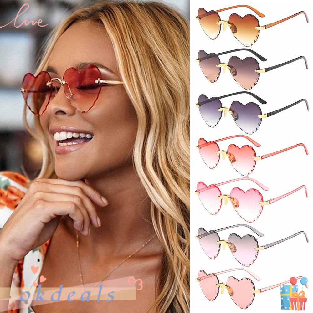 ღOKDEALSღ Trendy Heart Sunglasses Cosplay Shades Women Sun Glasses Rimless Party Fashion Eyewear Love Heart Sunglasses