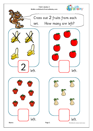 Preview of worksheet Take away two (1)