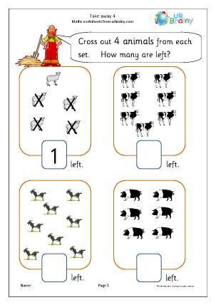 Preview of worksheet Take away four (1)