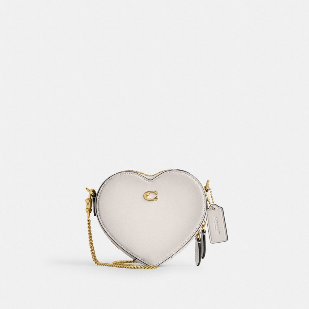 COACH®,Heart Crossbody Bag 14,Leather,Crossbody,Metal,Logo,Gold Metal,Day Party,White,Front View