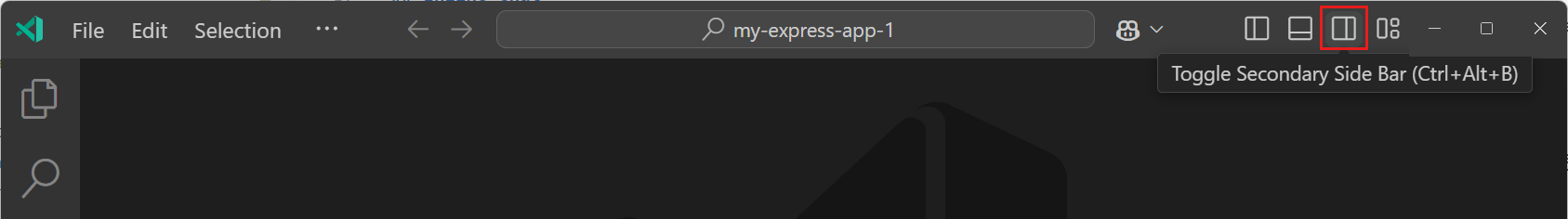 Layout controls in the VS Code title bar, highlighting the Secondary Side Bar toggle.