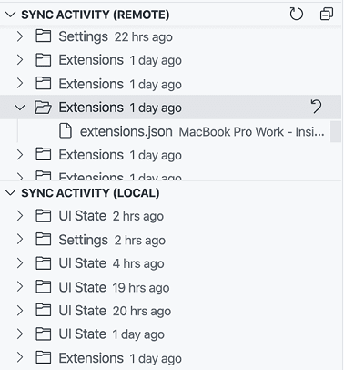 Settings Sync backup views