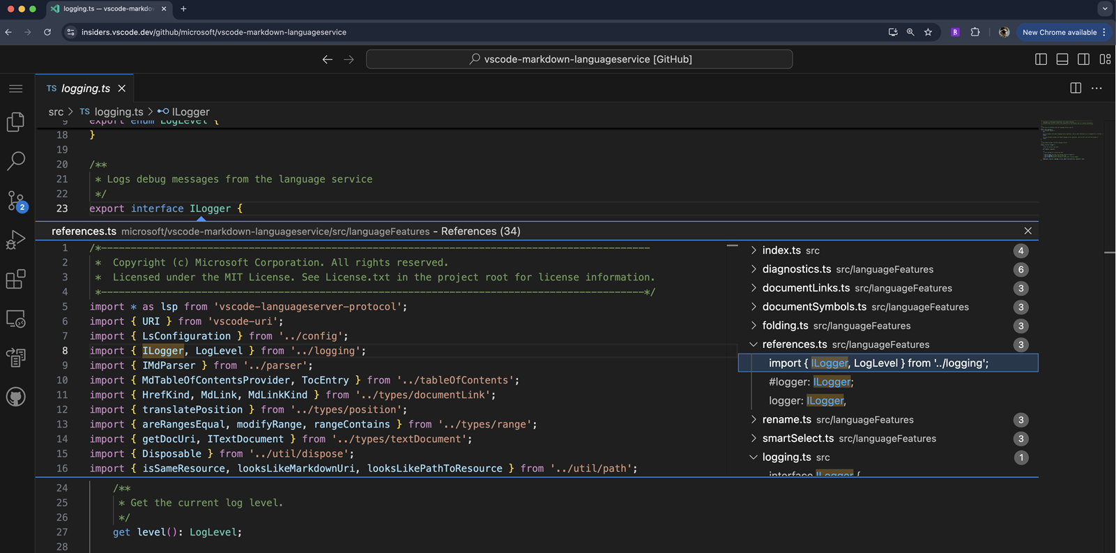 Finding all references of a symbol in a TypeScript project.