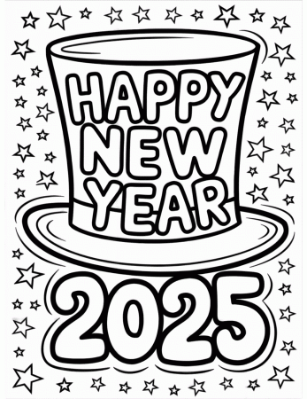 Happy New Year 2025 coloring pages