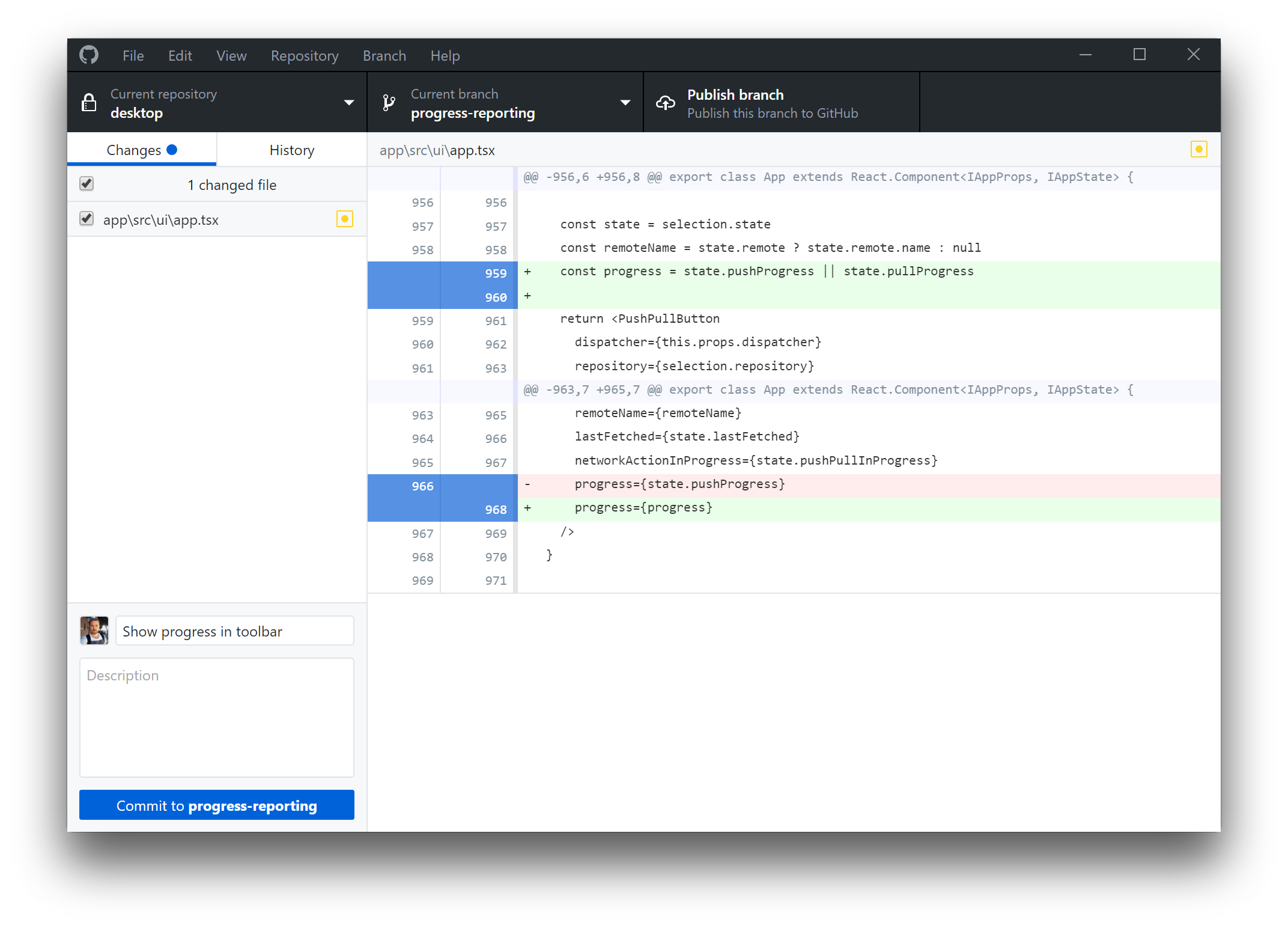 GitHub Desktop screenshot - Windows