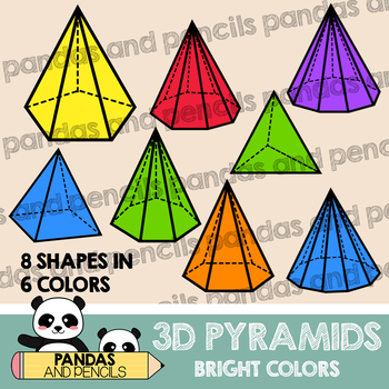 3D Shapes Clip Art: Pyramids Bright Colors, JPEG & PNG, Math Geometry Clip  Art.