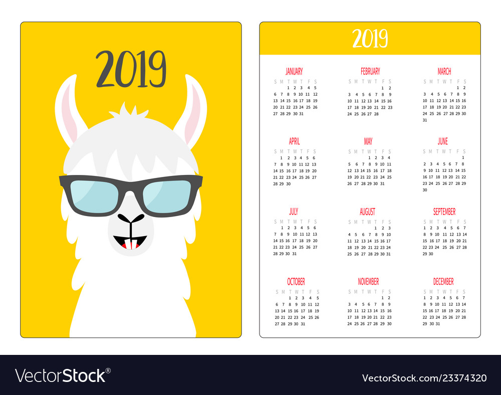 Alpaca llama in glassess simple pocket calendar.