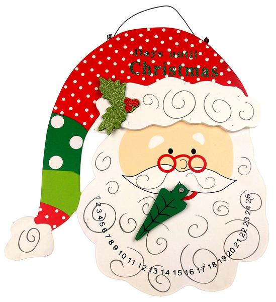 Large Santa Head Count Down Until Christmas Wood Calendar Wall Hanging  Sparkles.