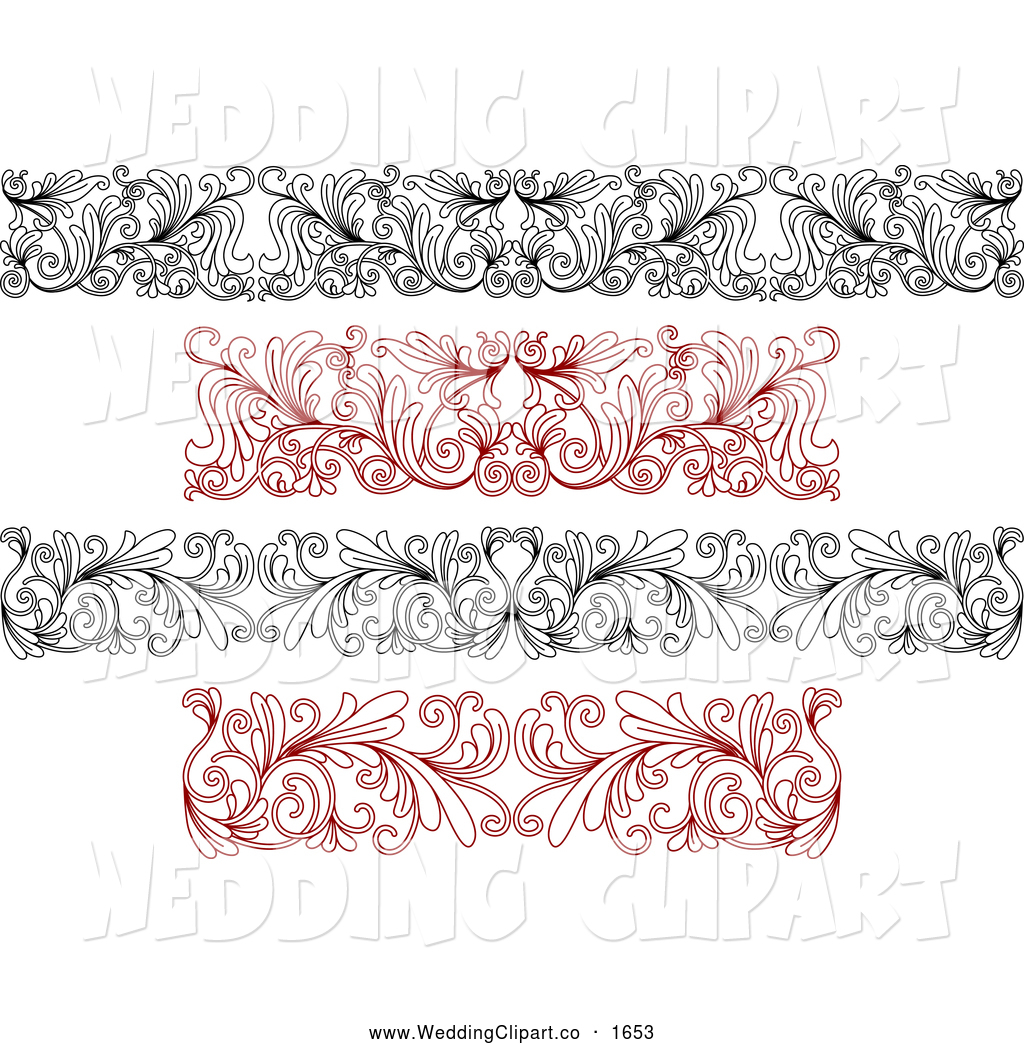 Vector Marriage Clipart of Black and Red Ornate Floral Wedding.