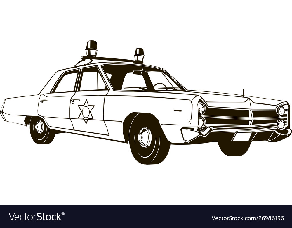 Vintage police car drawing graphic.