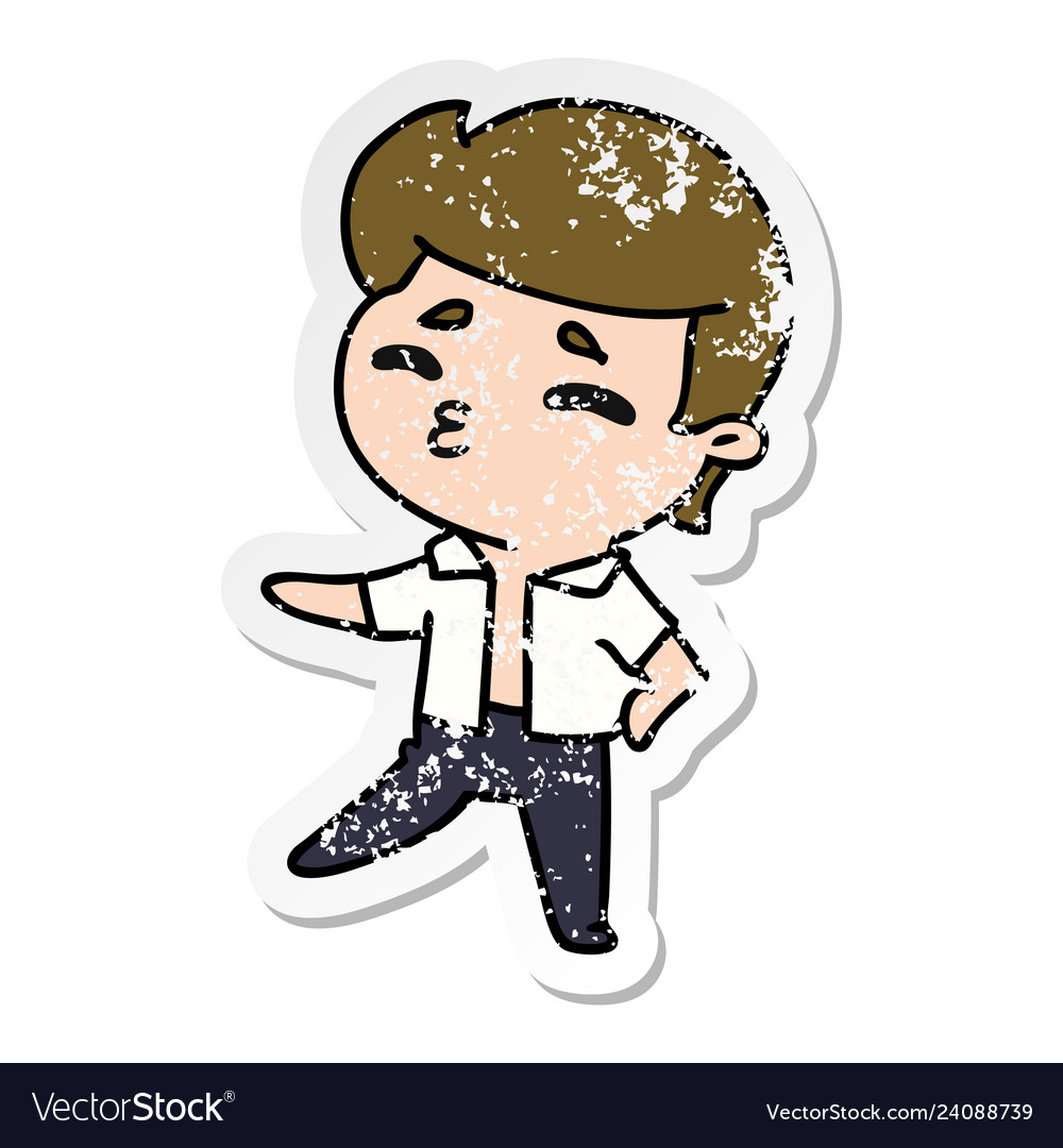 Distressed sticker cartoon kawaii 1950 cute boy.