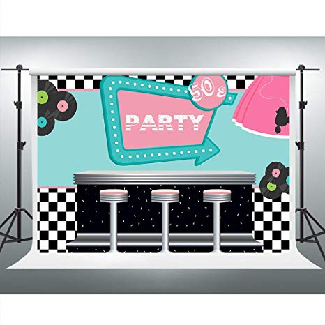 Rockin 50s Diner Backdrop for Party 1950s Sock Hop Theme Party Photography  Backgrounds 7x5ft Photo Booth Studio Props ZYVV0515.