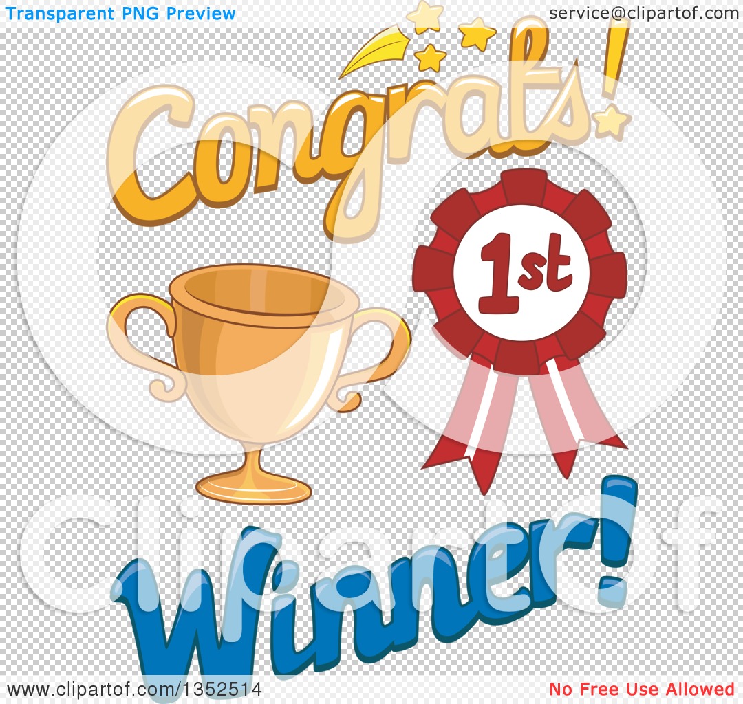 Clipart of a Congrats First Place Winner Design with a Trophy and.