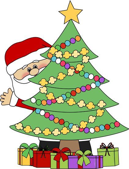 Christmas clip art santa behind a christmas tree clip art.