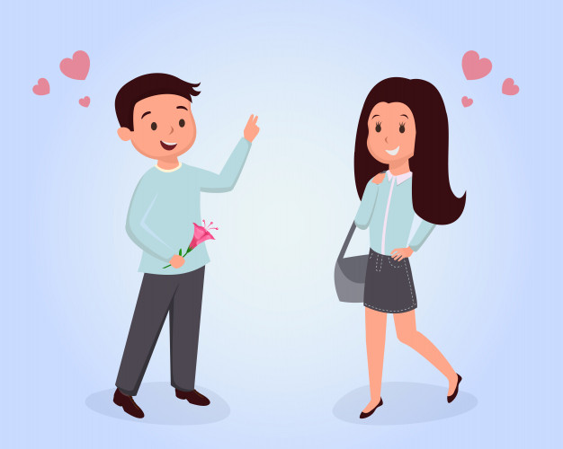 Teens on date flat illustration. boy and girl dating clipart.