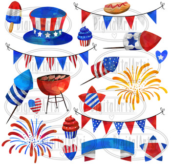 Watercolor 4th of July Clipart.