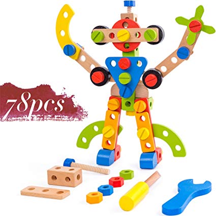 Buy Wooden Building Toys 78 Piece for 3 Year Old Boys STEM.