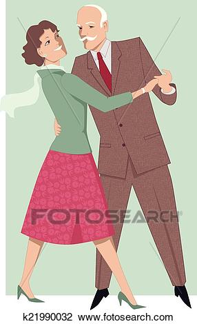 Senior couple dancing waltz Clipart.