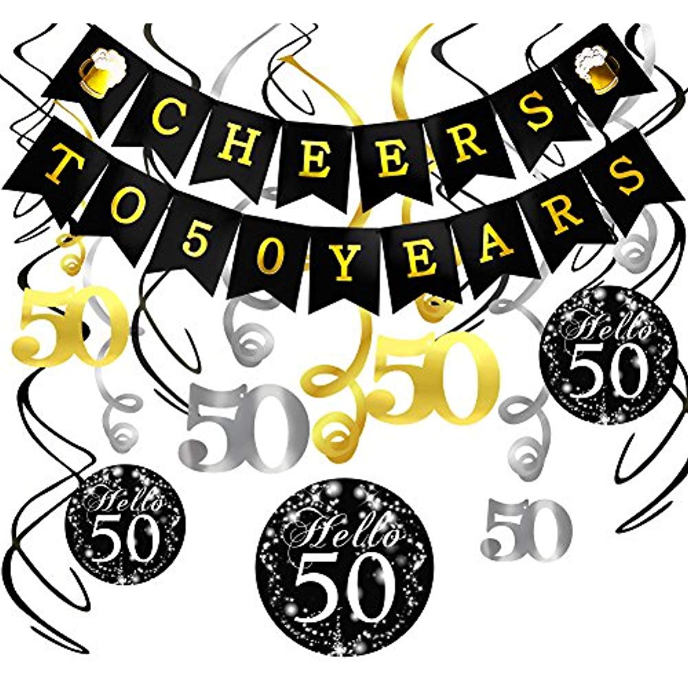 Details about 50th Birthday Decorations Kit Cheers Years Banner Swallowtail  Bunting Garland.