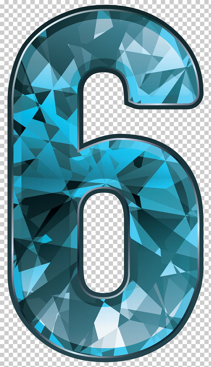 Number Numerical digit , Blue Crystal Number Six , teal and.