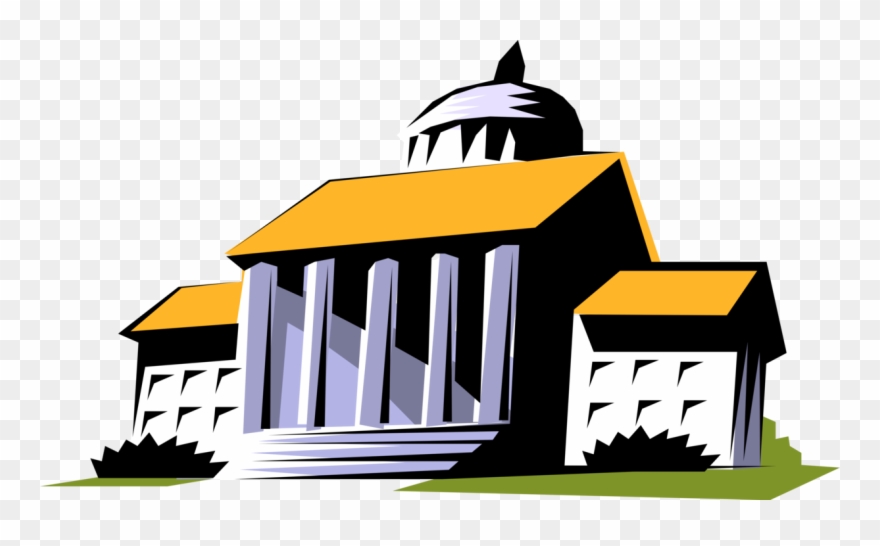 Vector Illustration Of Courthouse With Classical Architecture.