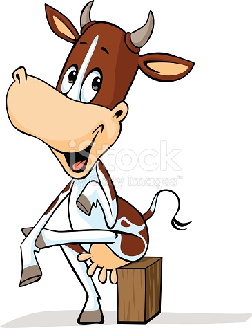 Cute Cow Sitting Leg Over Vector Outline Illustration stock vector.