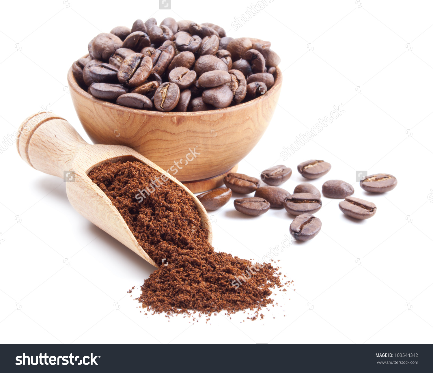 Ground Coffee Coffee Beans Isolated On Stock Photo 103544342.