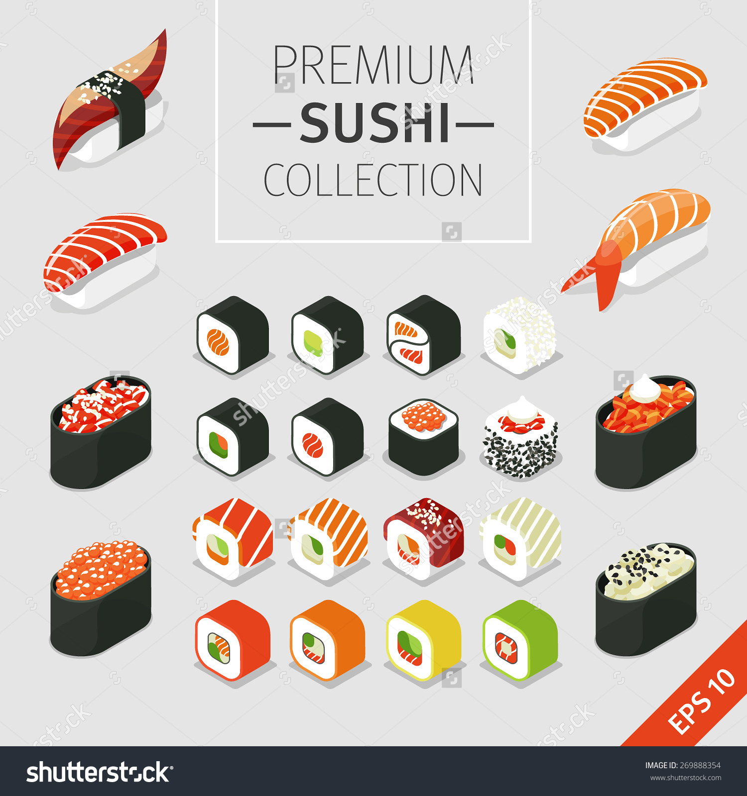 Vector Set Japanese Food Icons Colorful Stock Vector 269888354.