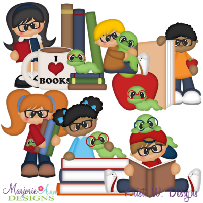 Bookworm SVG Cutting Files + Clipart.