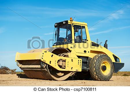 Stock Photography of Compactor at road compaction works.