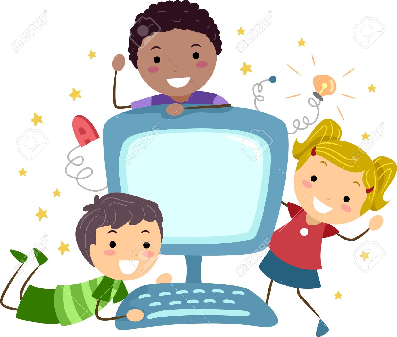 Kids At Computer Clipart.