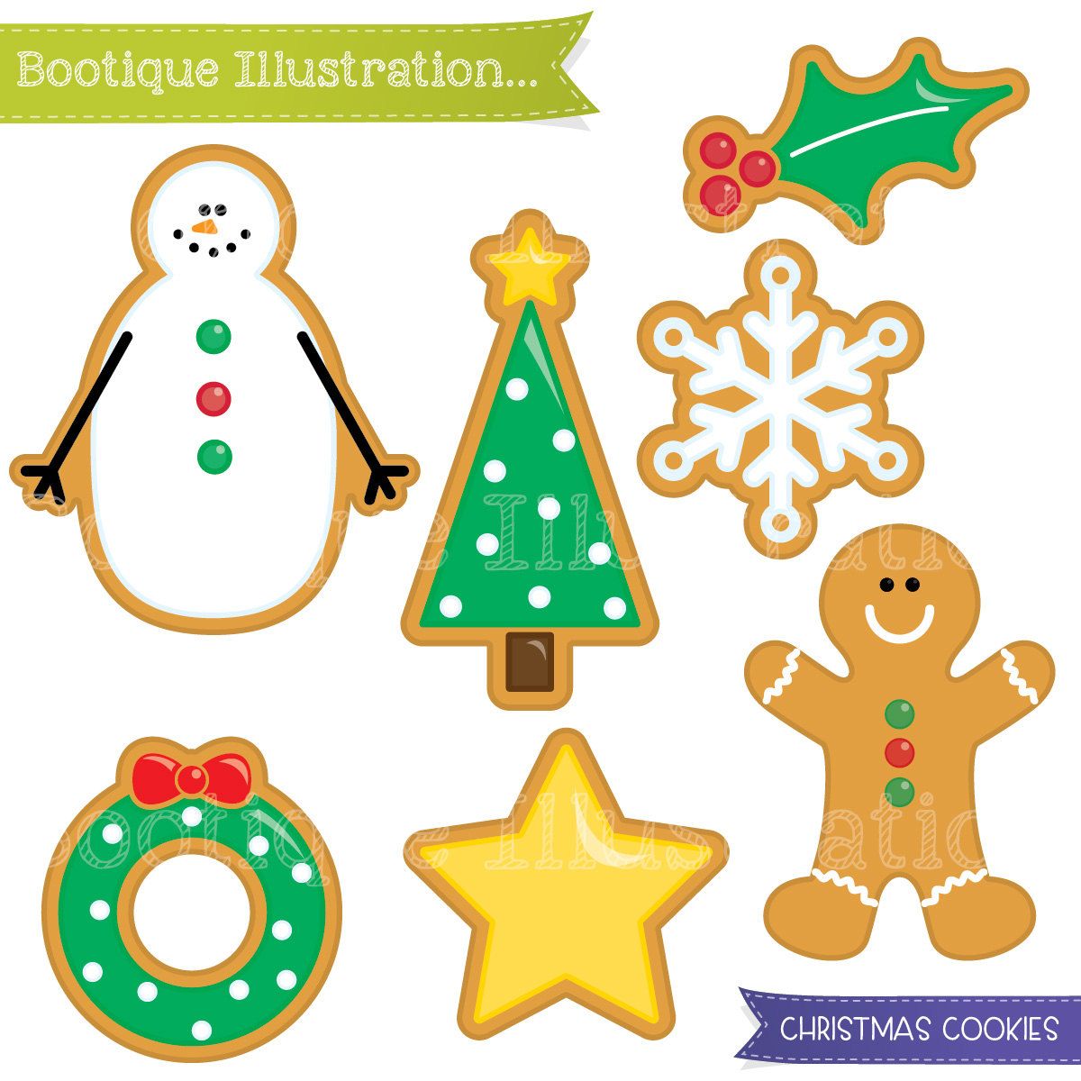 Christmas Cookies Clipart Set. Xmas Cookies Digital Clipart.