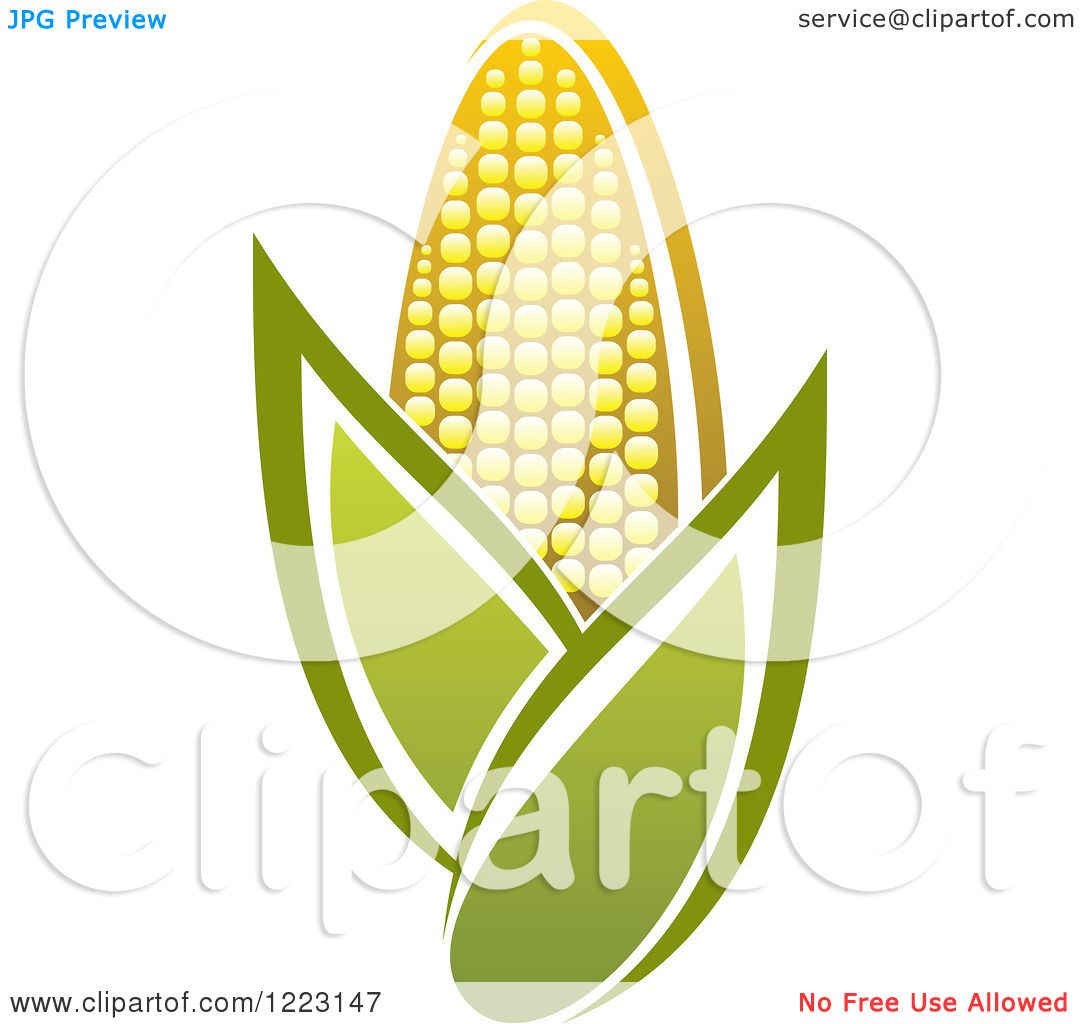 Clipart of a Golden Ear of Corn and Leaves 3.