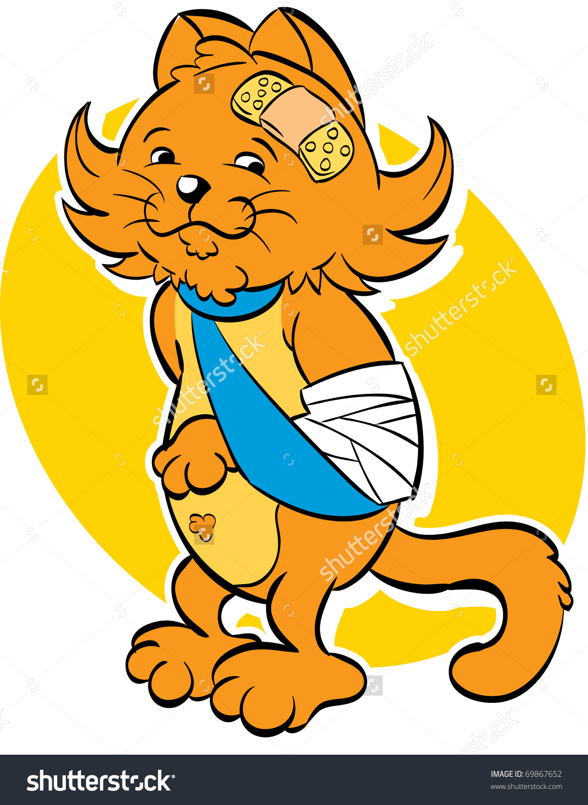 Cartoon Illustration Cat Bandaid On Head Stock Vector 69867652.