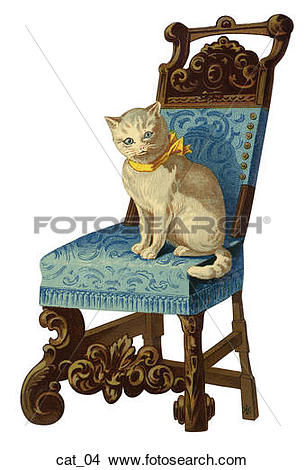 Drawings of Die Cut Illustration of a Cat on a Victorian Chair.