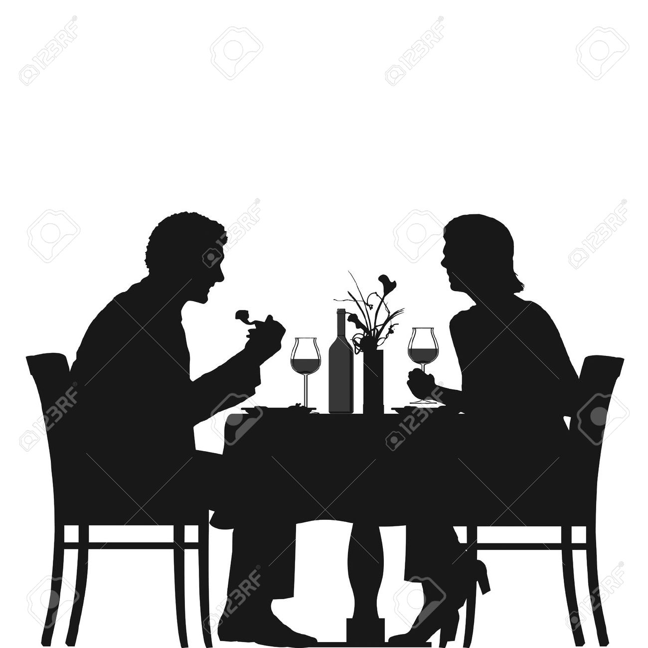 Eat dinner candlelight clipart black and white.