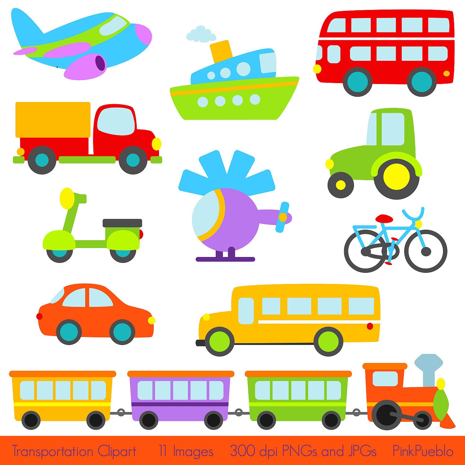 Transportation Clip Art Clipart with Car, Truck, Train.