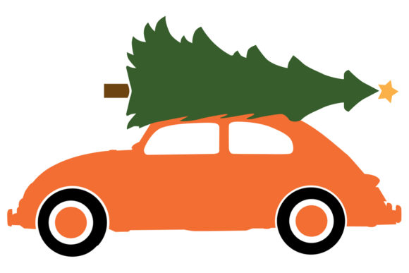 Compact Car with a Christmas Tree (Graphic) by.