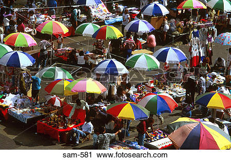 Stock Photography of Umbrellas Up in Caracas Marketplace Venezuela.