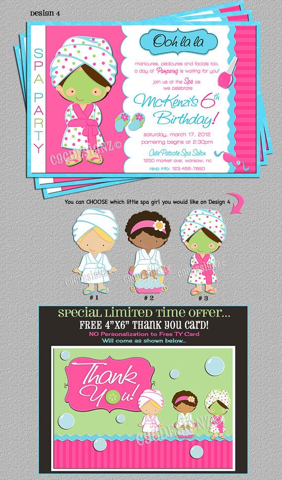 New Spa Party Invite.. & you choose which little spa girl.