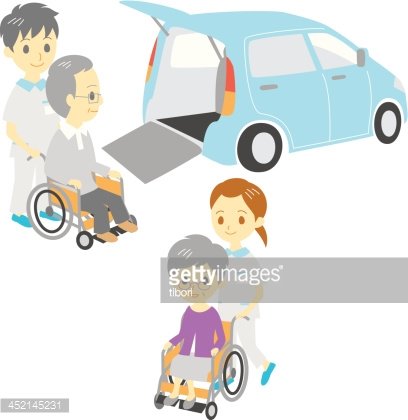 old people in wheelchairs, Adapted Vehicle, carers Clipart.