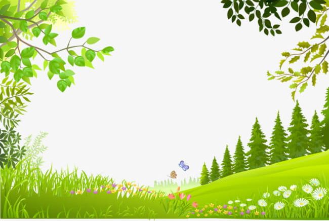 Cartoon Trees Plants Green Grass Background Material PNG.