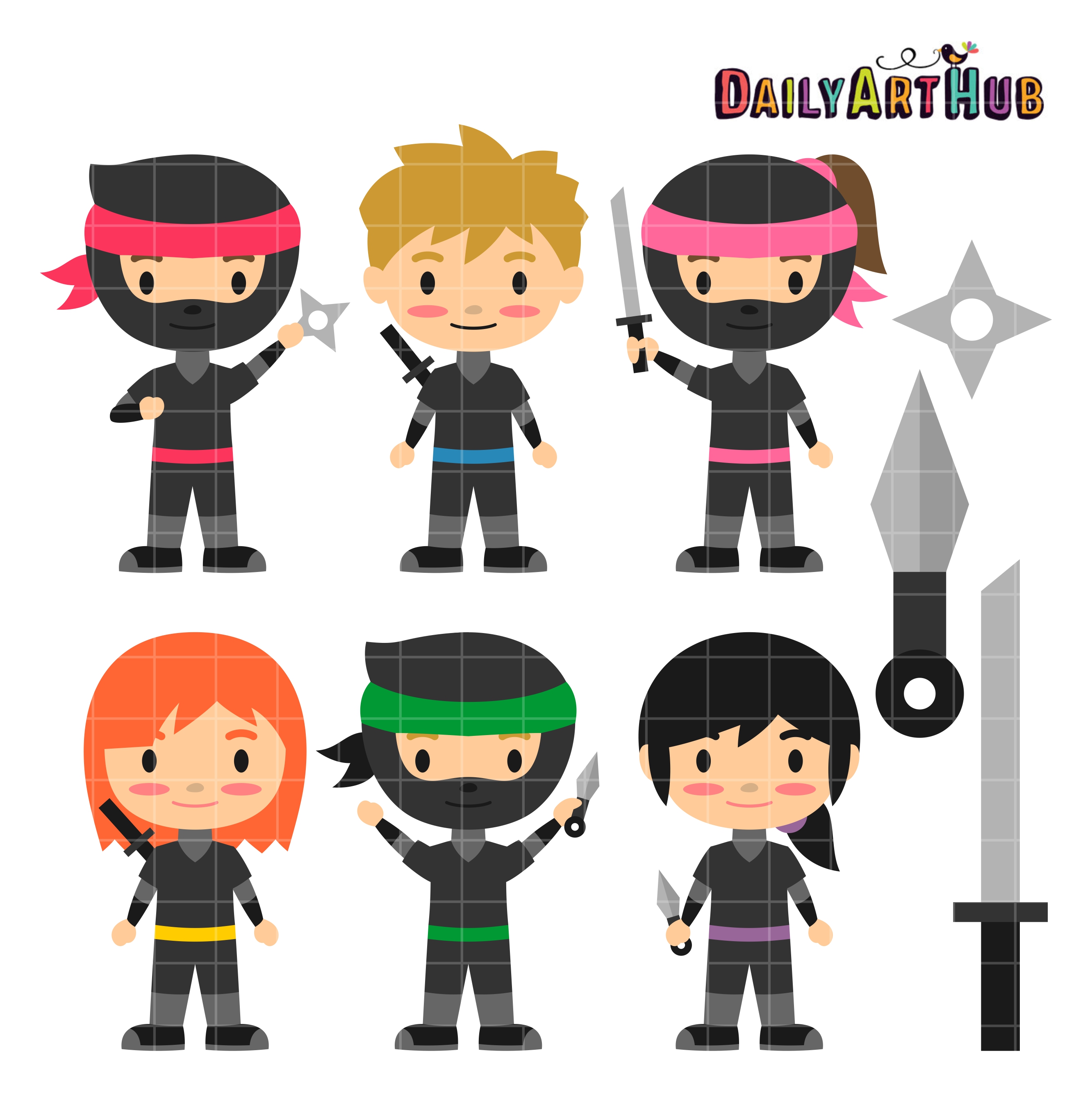 Ninja Kids Clip Art Set.