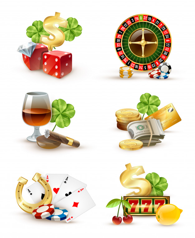 Casino symbols attributes 6 icons set Vector.