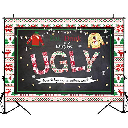 Allenjoy 7x5ft Christmas Ugly Sweater Party Backdrop Tacky Chalkboard  Winter Holiday Decorations Background for Photography Gold Glitter  Blackboard.