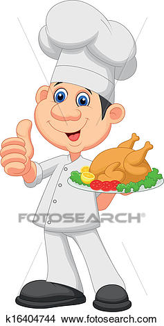 Chef cartoon with roasted chicken Clipart.