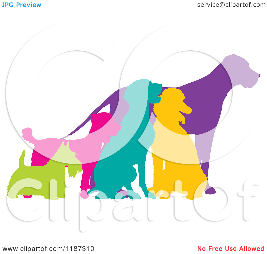 Cartoon of Colorful Silhouetted Scottie, German Pointer, Poodle.