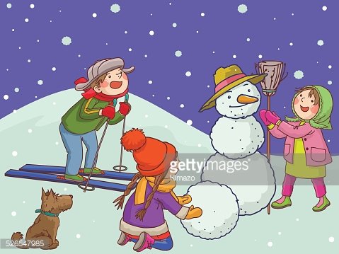 Children playing with Snow. Merry Christmas. Winter.